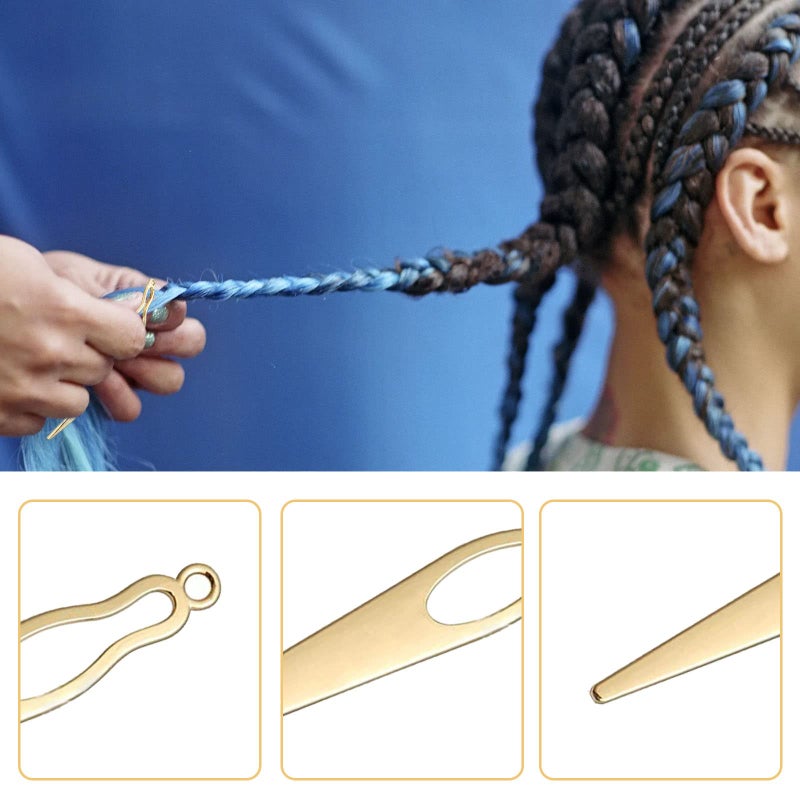 Frutain 8 Pcs Interlocking Tool for Locs and 1 Storage Velvet Bag Dreadlock Crochet Needle Easy Hair Loc Needle Tools for Dreads Hair Tightening Loc Accessories Interlocks or Sisterlocks Gold - Image 3