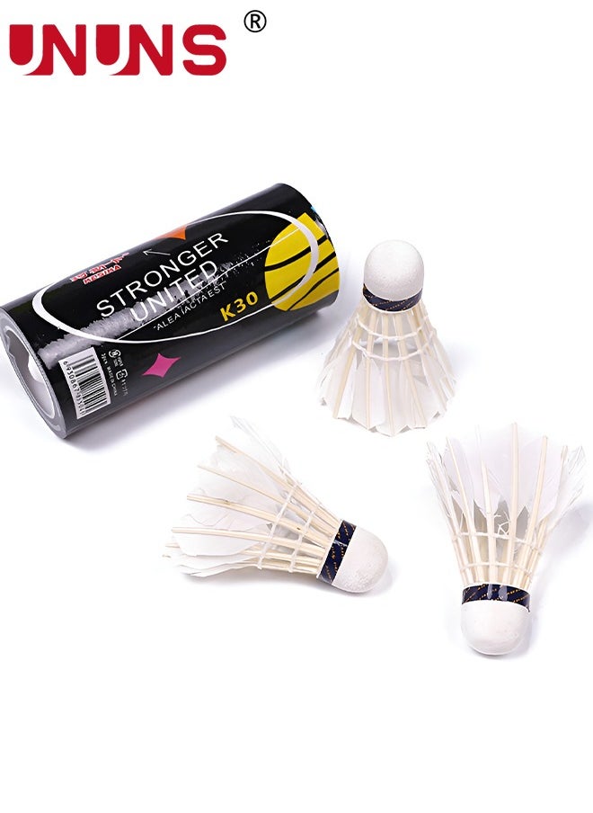 UNUNS Shuttlecocks Set,3 Pcs Badminton Balls,Goose/Duck Feather Head Shuttlecocks With Storage Tube,Sports Training Equipment For Trainers,Amateurs,Beginners,Indoor Outdoor Game  - Image 1
