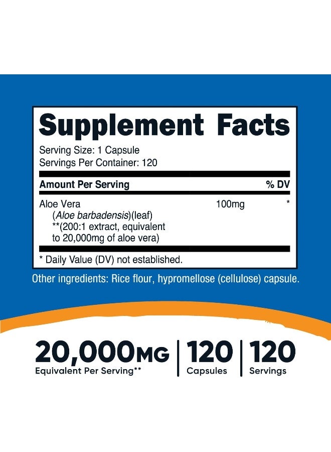 Nutricost Aloe Vera 20,000Mg, 120 Capsules Gluten Free, Nongmo, Vegetarian Friendly 100Mg Of 200:1 Extract - Image 2