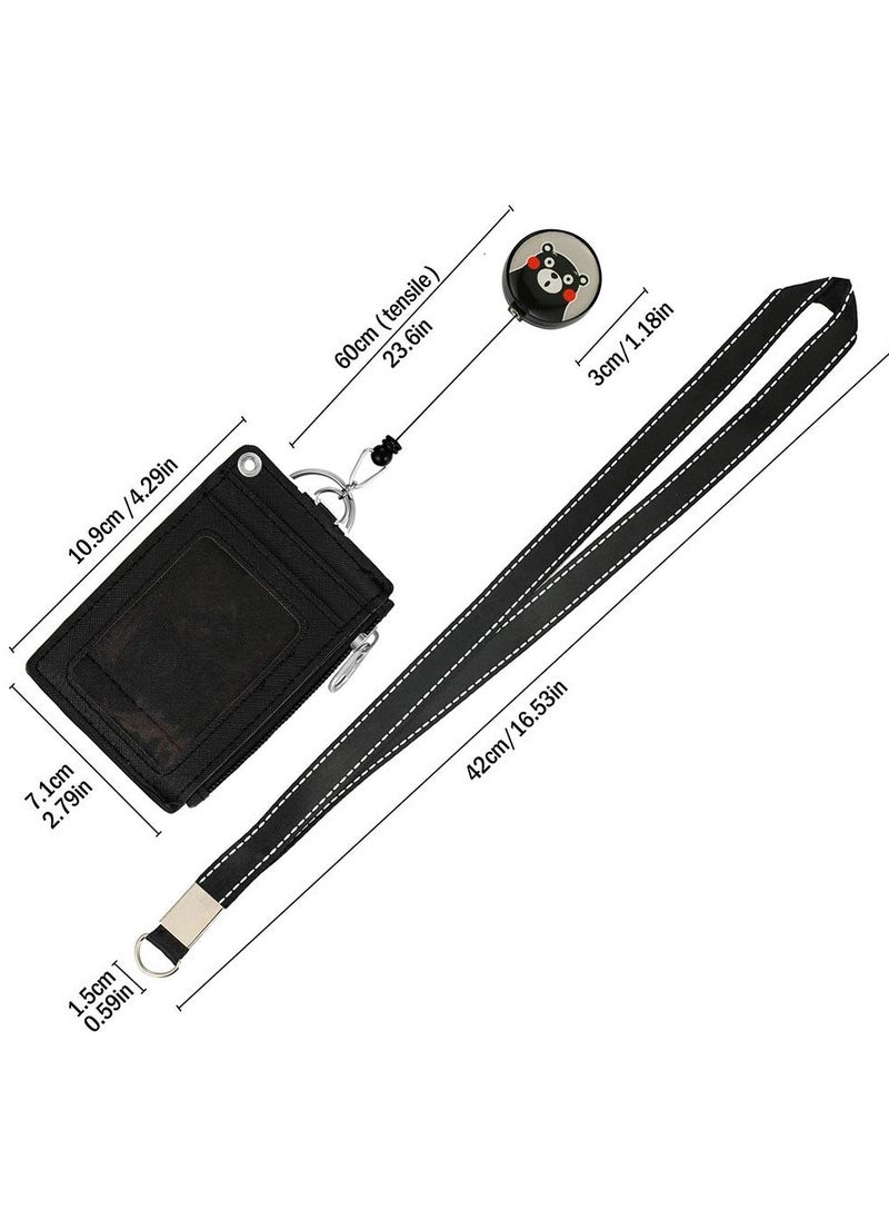 Generic - Badge Accessories Set with Retractable Lanyard and Card Slots for Students and Teens in Black Bear Design - Image 1