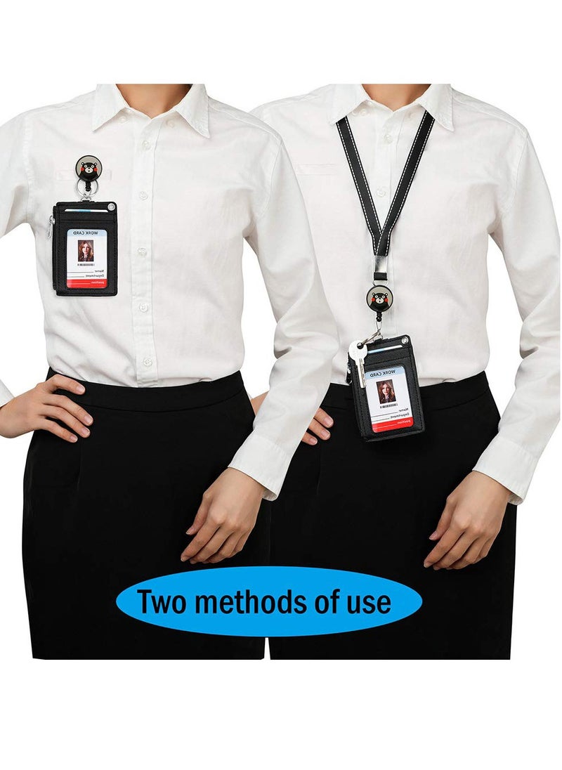 Generic - Badge Accessories Set with Retractable Lanyard and Card Slots for Students and Teens in Black Bear Design - Image 1