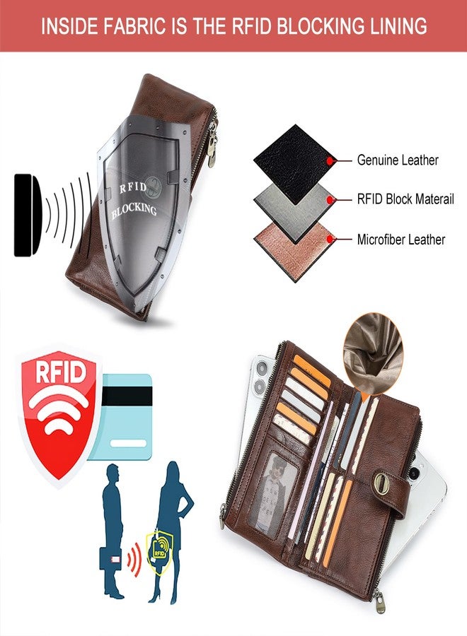 CONTACTS Turnlock Wallet for Women Leather Airtag Zipper Phone Holder Rfid Bifold Clutch Purse with Photo Window (Brown) - Image 4