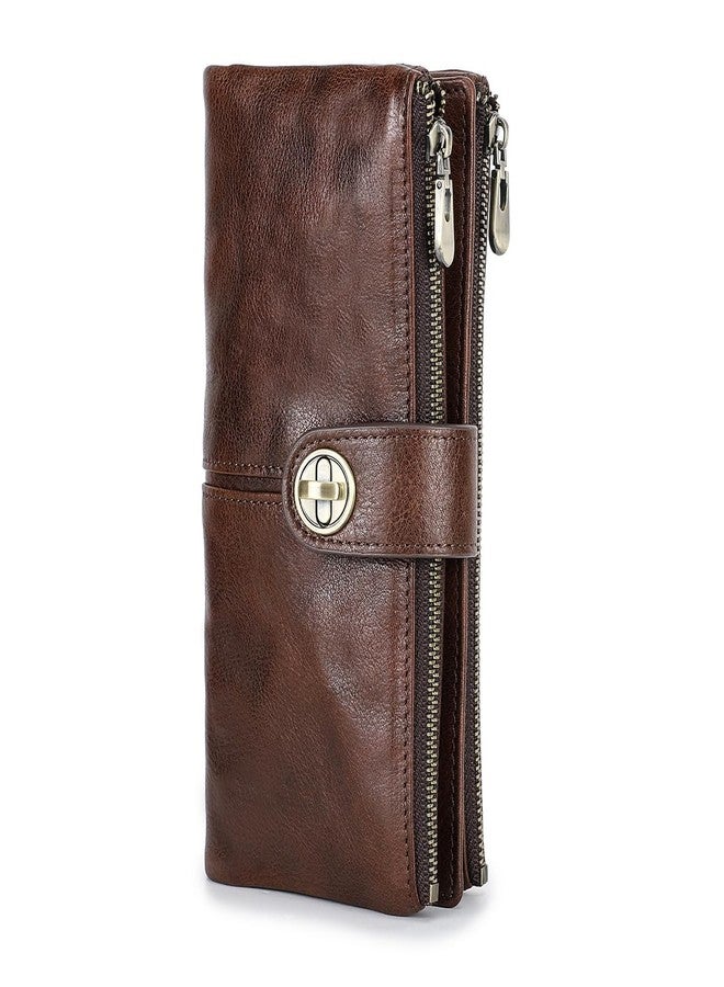 CONTACTS Turnlock Wallet for Women Leather Airtag Zipper Phone Holder Rfid Bifold Clutch Purse with Photo Window (Brown) - Image 1