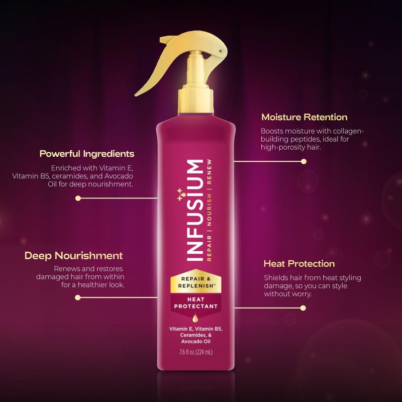 Infusium سبراي حماية الحرارة المغذي - إنفوزيوم لإصلاح وتجديد حماية الحرارة للشعر مع فيتامين E وزيت الأفوكادو - قفل الرطوبة - 7.6 أونصة (عبوة من 2) - Image 3