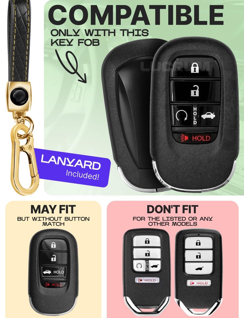 Lucrum Compatible with Honda Key Fob Cover & Leather Keychain - TPU Keyfob Case for Accord Civic CR-V HR-V Pilot Ridgeline, For 5 Button Remote (2022-2026) - Black and Gold - Image 2