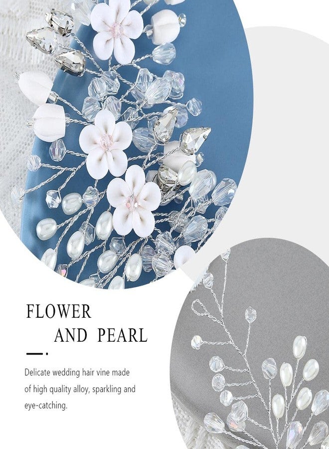 إيز ديلي إيزدايلي - تاج زهور للعروس - إكسسوارات شعر فضية مرصعة بأحجار الراين - تاج لؤلؤي أنيق للنساء والعرائس - Image 4
