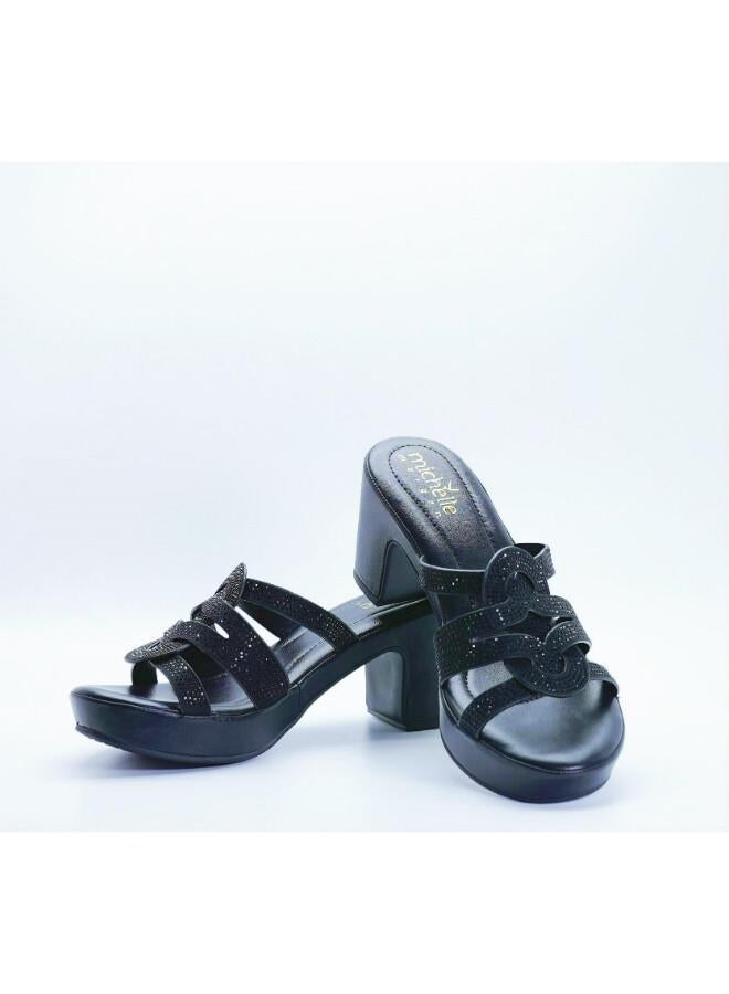 Michelle Morgan 092-3136 Michelle Morgan Stylish Heeled Slide Sandals 514RJ75C Black - Image 2