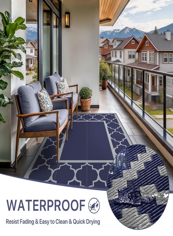 GENIMO 6' x 9' Outdoor Rug Waterproof for Patio Decor, Foldable Reversible Plastic Straw Area Rugs Mat for Camper, Outside Carpet for Rv, Deck, Porch, Picnic, Beach, Balcony, Blue & Grey - Image 5