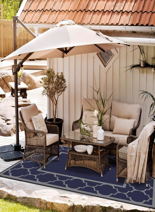 GENIMO 6' x 9' Outdoor Rug Waterproof for Patio Decor, Foldable Reversible Plastic Straw Area Rugs Mat for Camper, Outside Carpet for Rv, Deck, Porch, Picnic, Beach, Balcony, Blue & Grey - Image 2