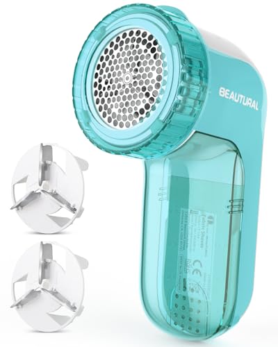 BEAUTURAL Fabric Shaver and Lint Remover Sweater Defuzzer with 2Speeds 2 Replaceable Stainless Steel Blades Battery Operated Remove Clothes Fuzz Lint Balls Pills Bobbles