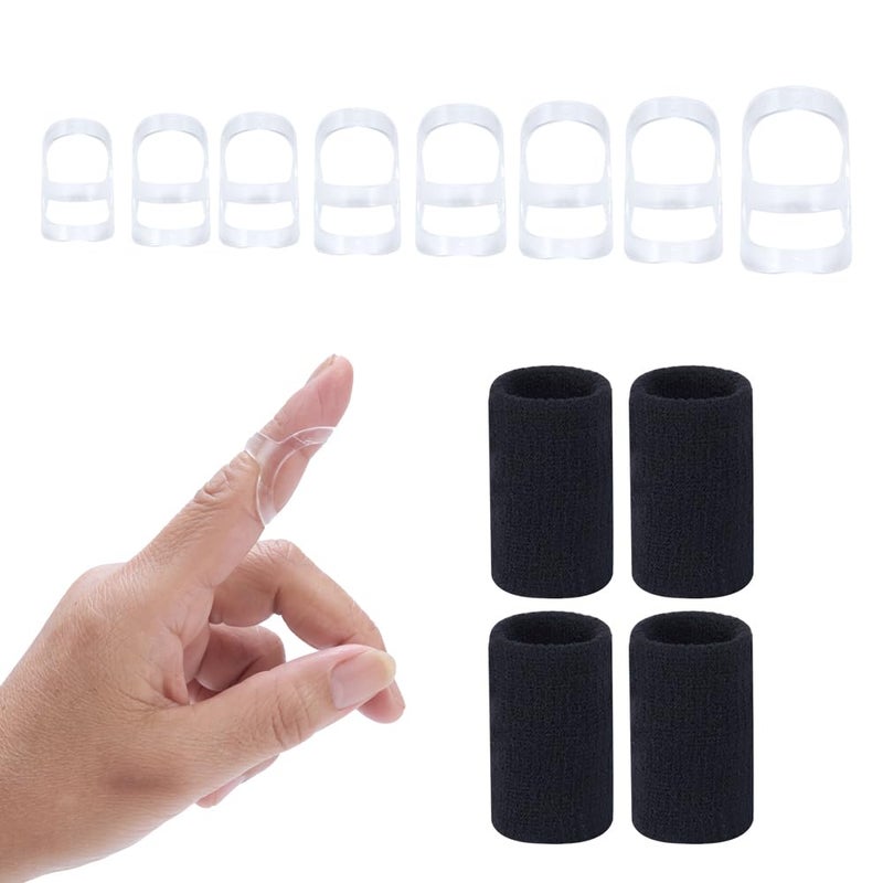 12 pcs Fingr Splint Kits Including 8 Pack Oval Finger Splints Clear Type and 4 Pack Finger Sleeves Finger Splint for Arthritis Trigger FingerMallet Fingers Trigger Finger splints For Thumb Index Middle Pinky or Ring Finger 56789101112