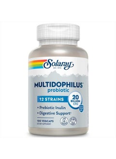 Multidophilus 12 Strain Probiotic 20 Billion CFU, Probiotics for Digestive Health and Gut Health Support w/Prebiotic Inulin, Made Without Dairy, 60 Day Guarantee, 50 Serv, 100 Enteric VegCaps