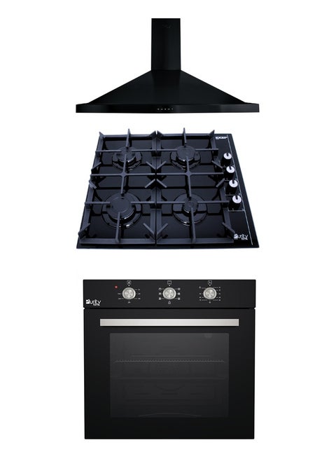 Purity Built-in Kitchen, 60 cm, Black - PENTO 60 cm - Purity Built-in Gas Hob, 60 cm, 4 Burners, Black - HPT602G - Purity Built-in Gas Oven with Grill, 65 L, 60 cm, Black - OPT602GG