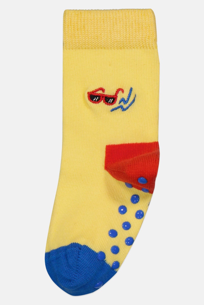 Happy Socks Toddlers Boy 1 Pair Sunny Days Embroidered Crew Socks, Yellow - Image 1