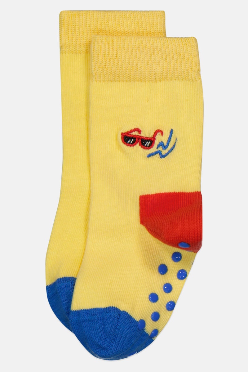 Happy Socks Toddlers Boy 1 Pair Sunny Days Embroidered Crew Socks, Yellow - Image 3