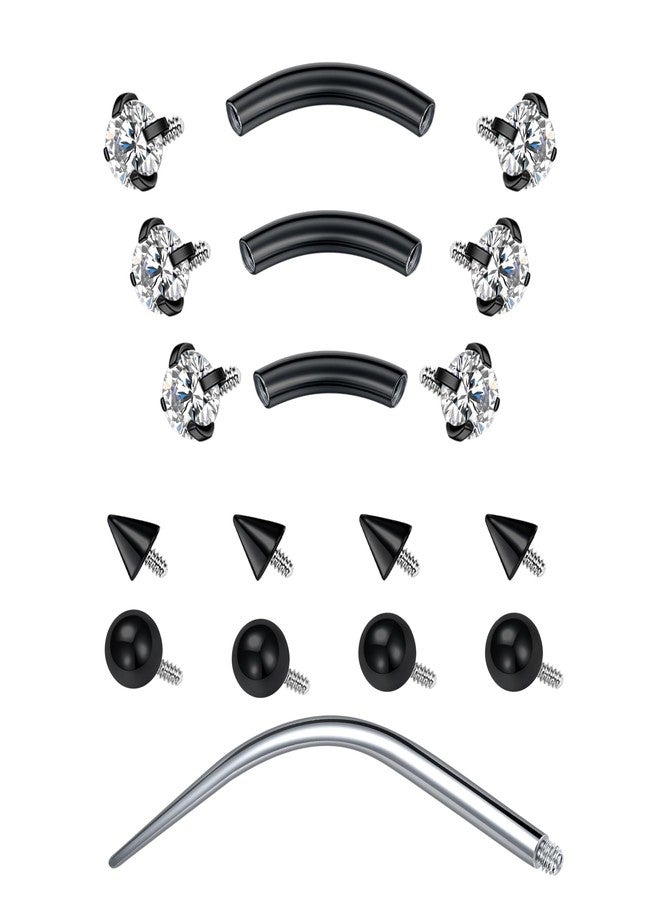 D.Bella 16G Piercing Taper Insertion Tool Eyebrow Piercing Jewelry Daith Rook Earrings Stianless Steel Internal Thread Curved Barbell Vertical Labret Lip Belly Ring Snug Tragus Piercing 6mm/8mm/10mm Black Bar - Image 1