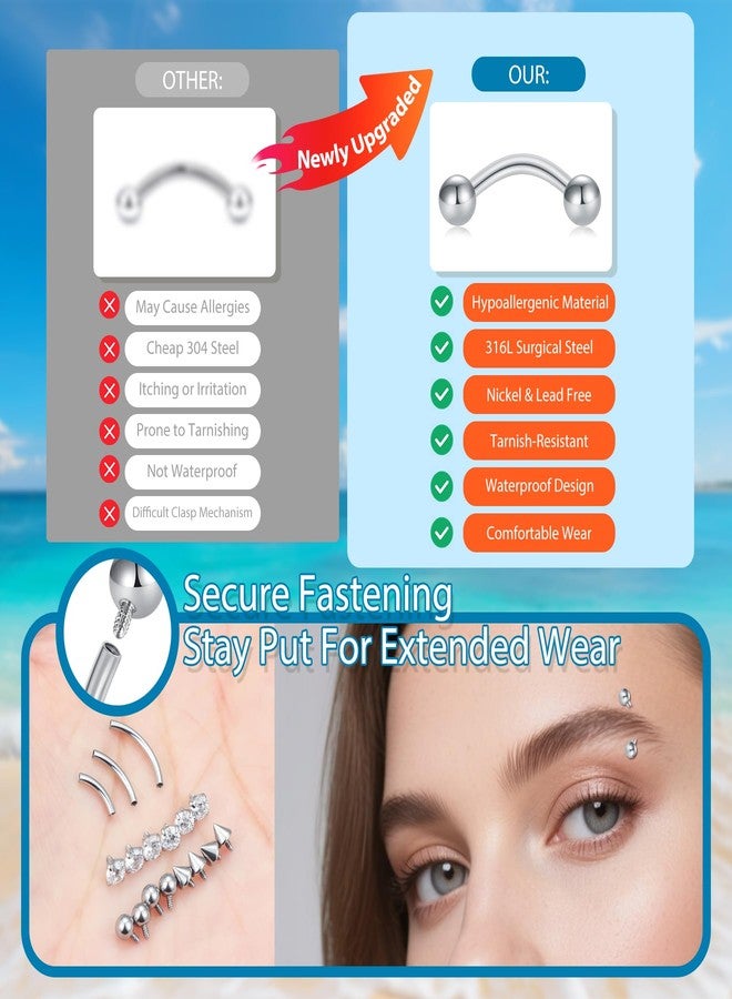 D.Bella 16G Piercing Taper Insertion Tool Eyebrow Piercing Jewelry Daith Rook Earrings Stianless Steel Internal Thread Curved Barbell Vertical Labret Lip Belly Ring Snug Tragus Piercing 6mm/8mm/10mm Black Bar - Image 5