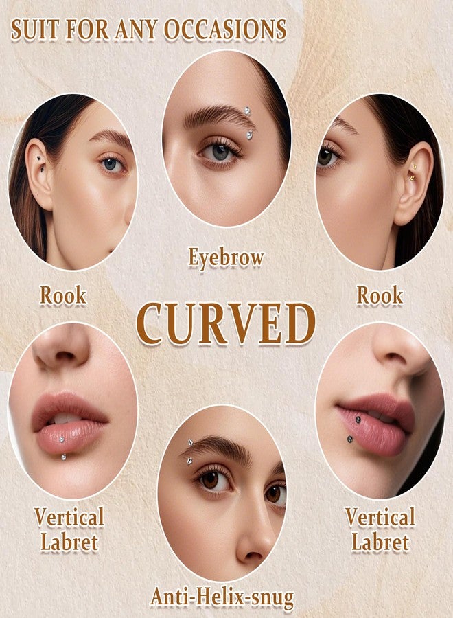 D.Bella 16G Piercing Taper Insertion Tool Eyebrow Piercing Jewelry Daith Rook Earrings Stianless Steel Internal Thread Curved Barbell Vertical Labret Lip Belly Ring Snug Tragus Piercing 6mm/8mm/10mm Black Bar - Image 4
