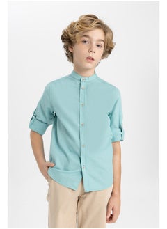 Boy Regular Fit Stand- Up Collar Woven Long Sleeve Shirt