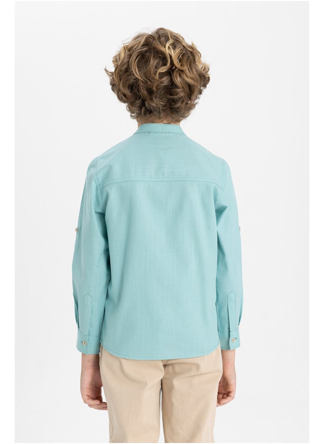 DeFacto - Boy Regular Fit Stand- Up Collar Woven Long Sleeve Shirt - Image 1