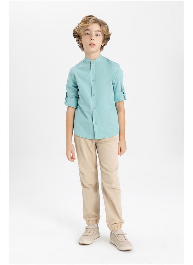 DeFacto - Boy Regular Fit Stand- Up Collar Woven Long Sleeve Shirt - Image 1