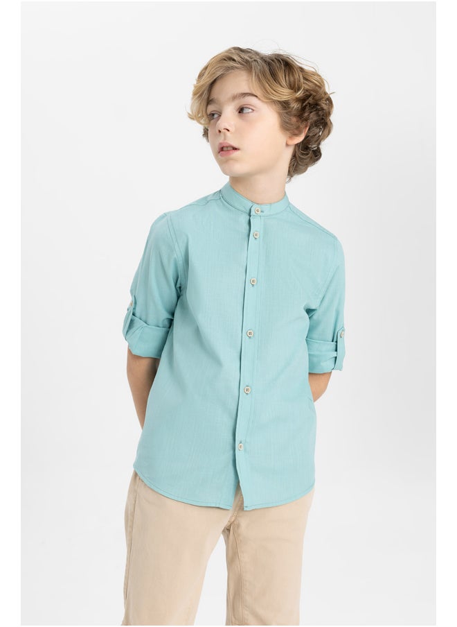 DeFacto - Boy Regular Fit Stand- Up Collar Woven Long Sleeve Shirt - Image 1