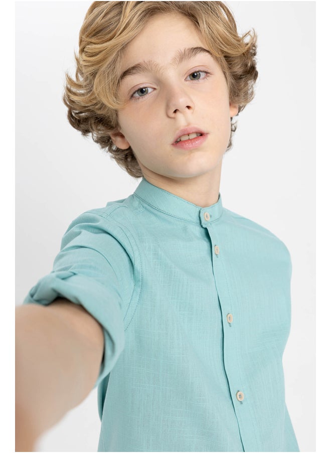 DeFacto - Boy Regular Fit Stand- Up Collar Woven Long Sleeve Shirt - Image 1