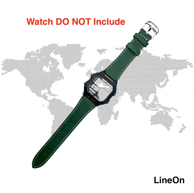 Lineon حزام ساعة جلد طبيعي مقاس 18 مم بنمط مقصوص متوافق بشكل خاص مع CASIO Royale AE-1200WH AE 1200 WH مع أداة - Image 4