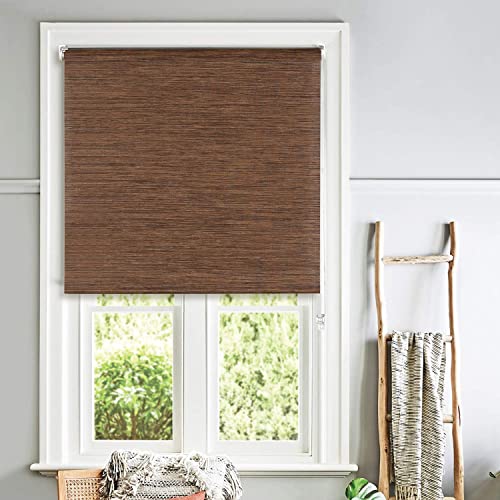 Deco Window Chic Roller Blinds for Windows (42" W X 84" L, Brown) Faux Wood Roll-Up Room Darkening Shades Sun UV Protection Polyester Curtains for Home & Office - Image 1