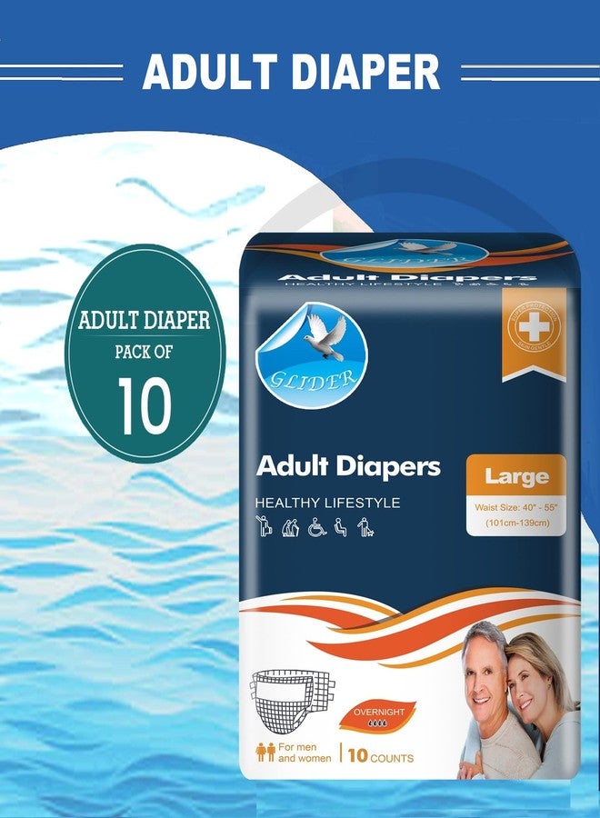 Glider Adult Diaper LARGE with WETNESS INDICATOR & OVERNIGHT SUPERIOR ABSORBENCY - 40-55 Inch, 101-139 cm (Pack of 1 (10 Count)) - Image 4