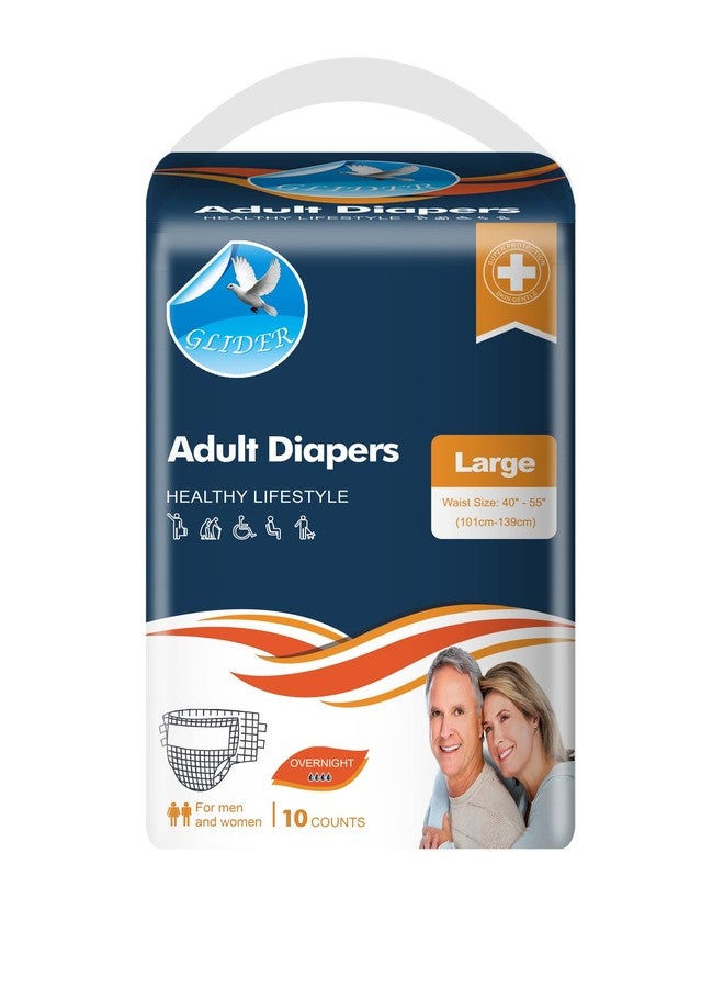 Glider Adult Diaper LARGE with WETNESS INDICATOR & OVERNIGHT SUPERIOR ABSORBENCY - 40-55 Inch, 101-139 cm (Pack of 1 (10 Count)) - Image 1