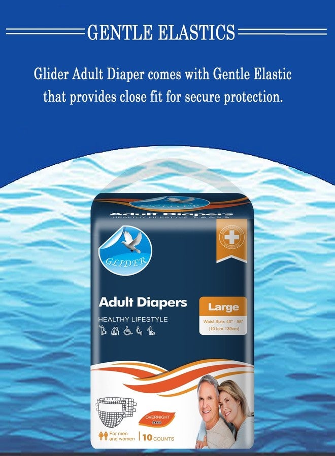 Glider Adult Diaper LARGE with WETNESS INDICATOR & OVERNIGHT SUPERIOR ABSORBENCY - 40-55 Inch, 101-139 cm (Pack of 1 (10 Count)) - Image 5