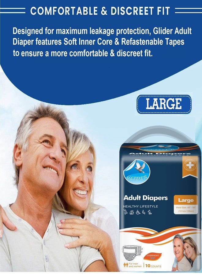 Glider Adult Diaper LARGE with WETNESS INDICATOR & OVERNIGHT SUPERIOR ABSORBENCY - 40-55 Inch, 101-139 cm (Pack of 1 (10 Count)) - Image 3