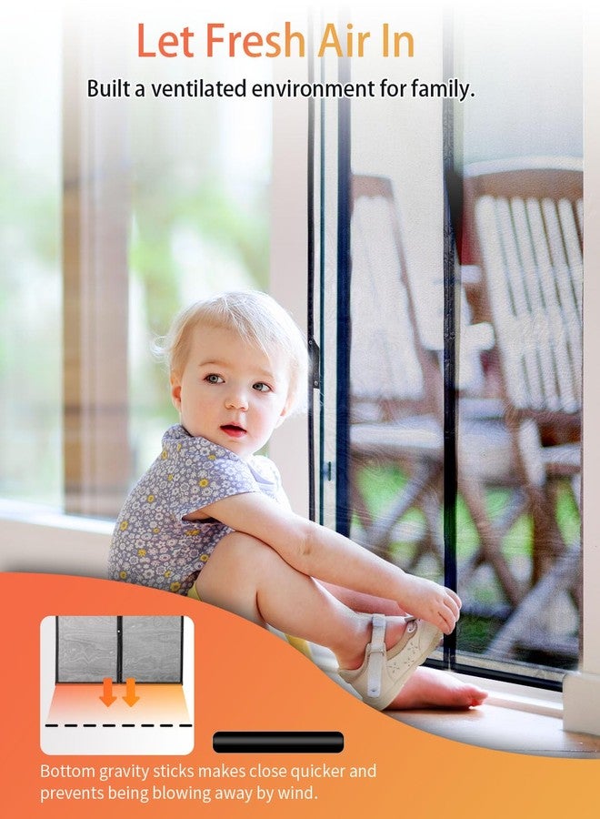 FEGO Magnetic Screen Door, Fit for Door Size:32"x80", Screen Size 34"x81", Keep Bugs Out, Hands Free Entry, Pet and Kid Friendly, Heavy Duty Screen Door w/ 34 Magnets for Patio/Front/Doorway-Black - Image 3