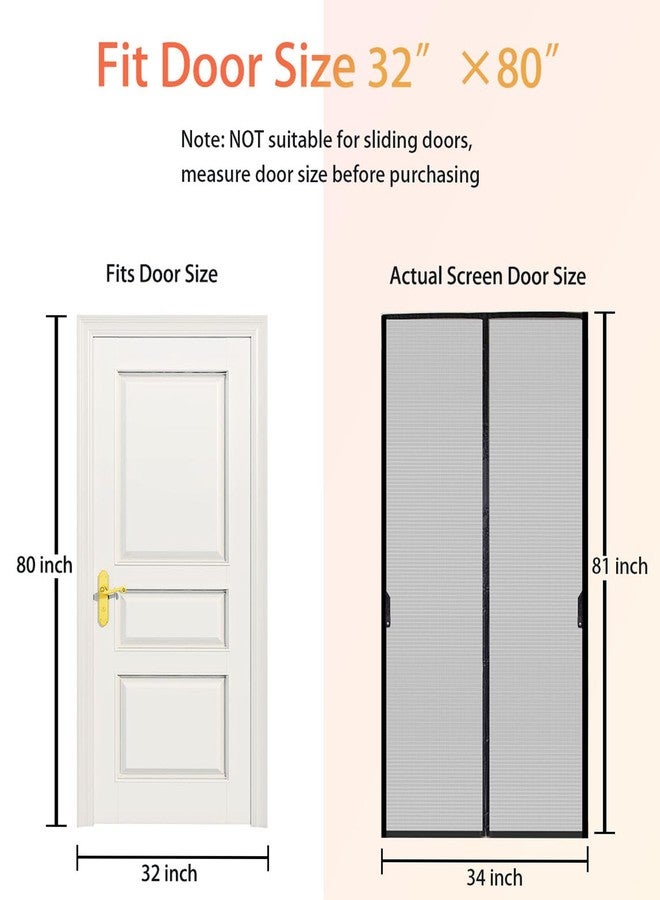 FEGO Magnetic Screen Door, Fit for Door Size:32"x80", Screen Size 34"x81", Keep Bugs Out, Hands Free Entry, Pet and Kid Friendly, Heavy Duty Screen Door w/ 34 Magnets for Patio/Front/Doorway-Black - Image 4