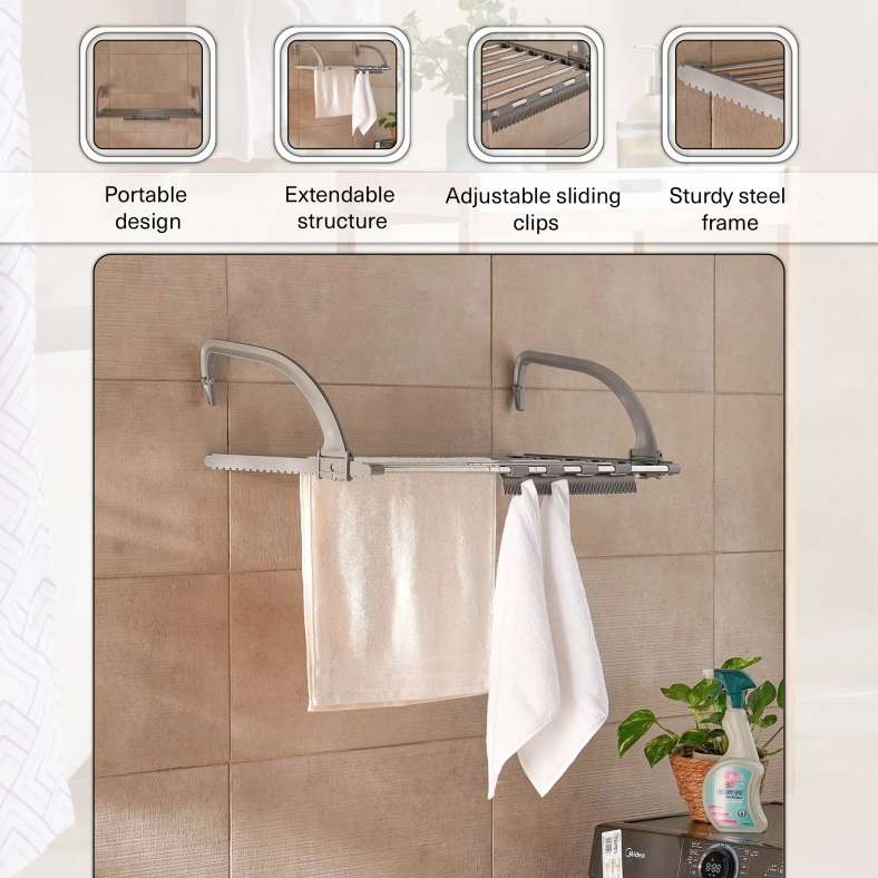 Pan Home مجفف ملابس محمول رمادي للجميع - Image 4