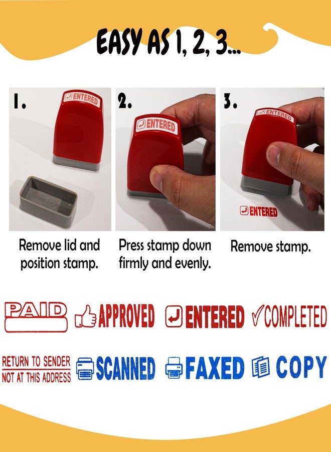 WAFJAMF 8 PCS Self-Inking Stamp Set with Storage Tray Office Rubber Stamps for Approved Paid Scanned Faxed Copy Completed Message Work Stamp for Business Finance Staff Office Supplies - Image 3