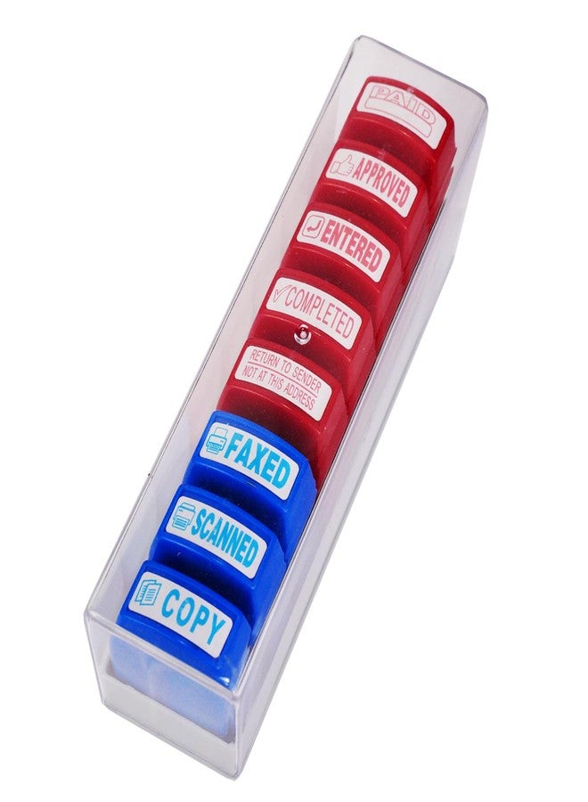 WAFJAMF 8 PCS Self-Inking Stamp Set with Storage Tray Office Rubber Stamps for Approved Paid Scanned Faxed Copy Completed Message Work Stamp for Business Finance Staff Office Supplies - Image 1