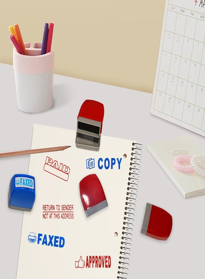 WAFJAMF 8 PCS Self-Inking Stamp Set with Storage Tray Office Rubber Stamps for Approved Paid Scanned Faxed Copy Completed Message Work Stamp for Business Finance Staff Office Supplies - Image 5