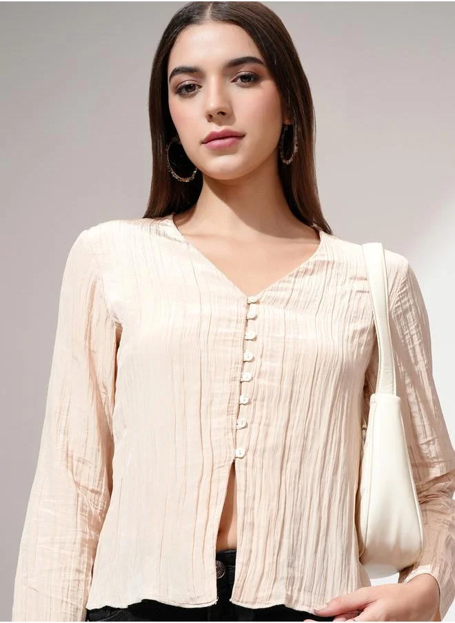 طوكيو توكيز Textured V-Neck Buttoned Top by Styli