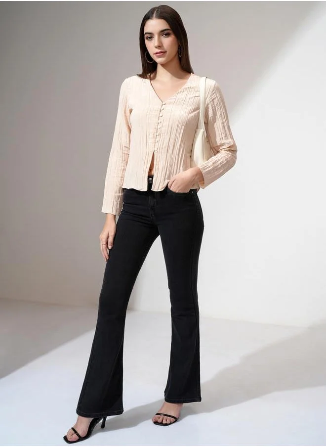 طوكيو توكيز Textured V-Neck Buttoned Top by Styli