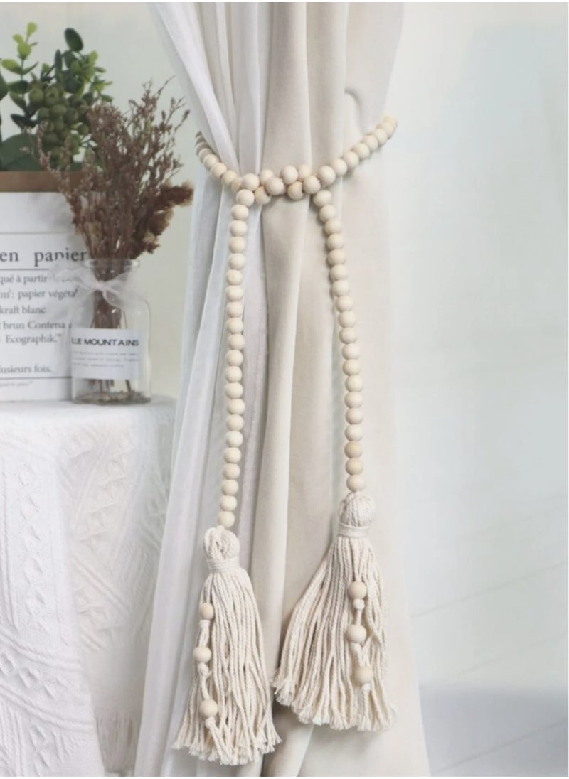 Kutis 2-Piece Set Home Decoration Wooden Beading Creative Tassel Design Hanging Decoration Off-White 140 cm  - Image 2
