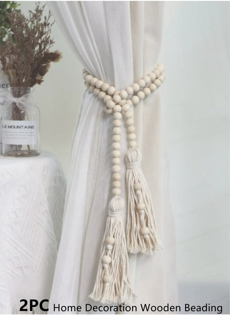 Kutis 2-Piece Set Home Decoration Wooden Beading Creative Tassel Design Hanging Decoration Off-White 140 cm  - Image 1