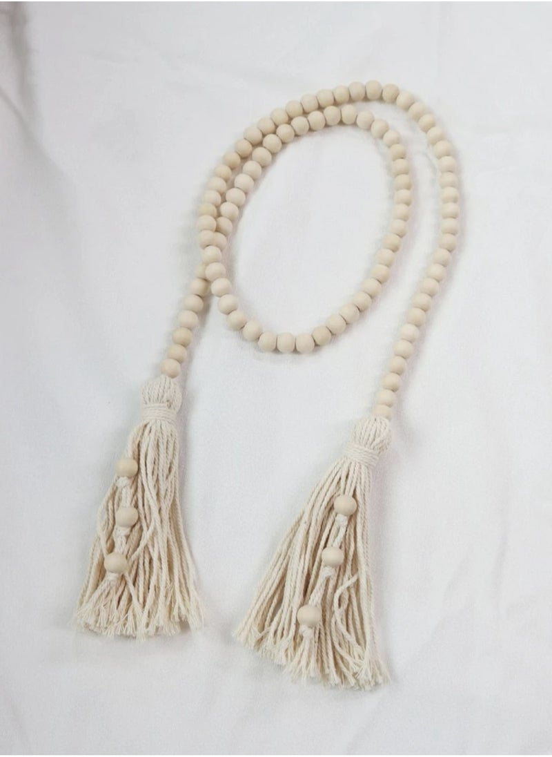Kutis 2-Piece Set Home Decoration Wooden Beading Creative Tassel Design Hanging Decoration Off-White 140 cm  - Image 4