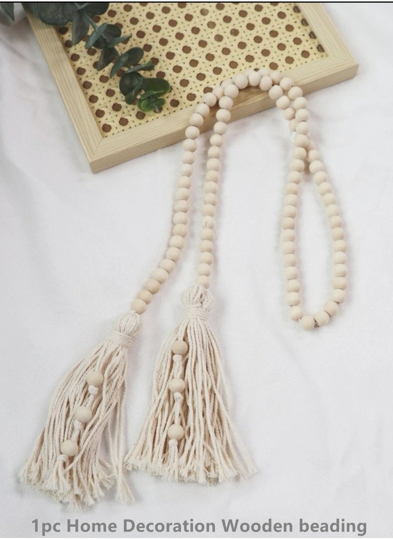 Kutis 2-Piece Set Home Decoration Wooden Beading Creative Tassel Design Hanging Decoration Off-White 140 cm  - Image 3