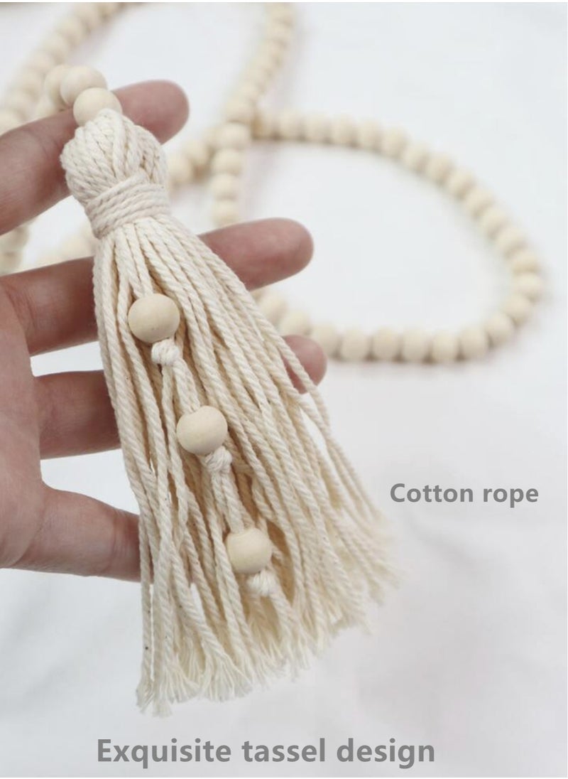 Kutis 2-Piece Set Home Decoration Wooden Beading Creative Tassel Design Hanging Decoration Off-White 140 cm  - Image 5