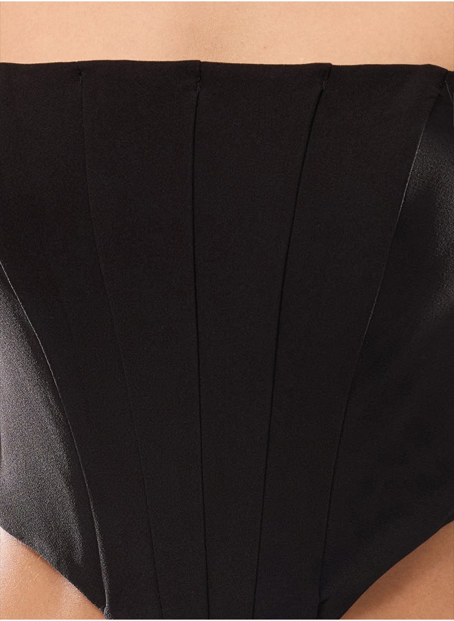 Black Strappy Corset Woven Woven Blouse TWOSS23BZ00938