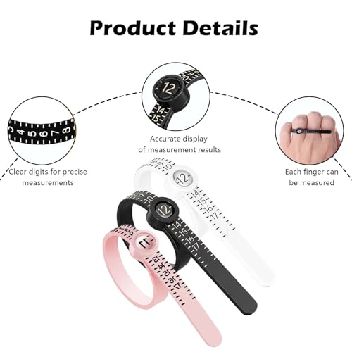 Zytiqt 3 PCS Ring Sizer Measuring Tool with Magnifying Glass,Jewelry Sizing Kit for Accurate Ring and Finger Measurement, Includes White, Black, and Pink Adjustable Ring Sizers - Image 3