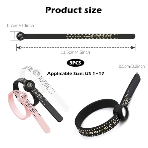 Zytiqt 3 PCS Ring Sizer Measuring Tool with Magnifying Glass,Jewelry Sizing Kit for Accurate Ring and Finger Measurement, Includes White, Black, and Pink Adjustable Ring Sizers - Image 2