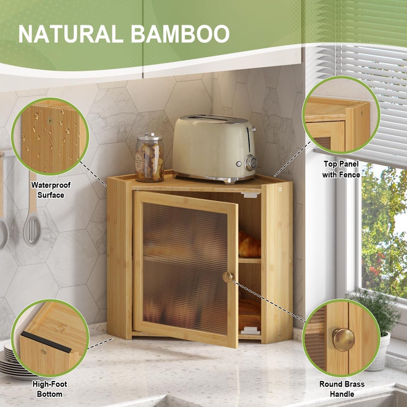 JANSNIMEN Corner Bread Box for Kitchen Countertop, Large Bread Container Storage Vintage Wooden Farmhouse Bread Box with Window for Homemade Bread Holder (Bamboo) - Image 5